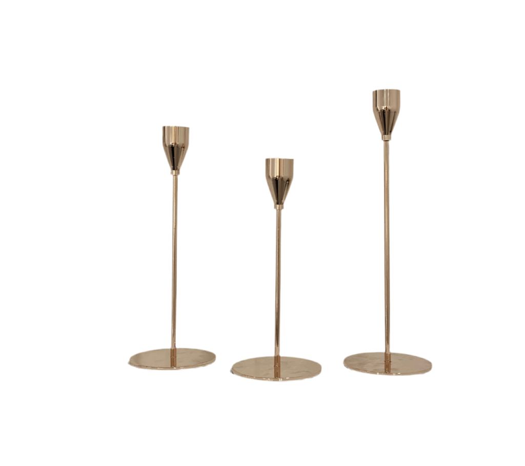 Gold Metal Candlestick holders - Set of 3