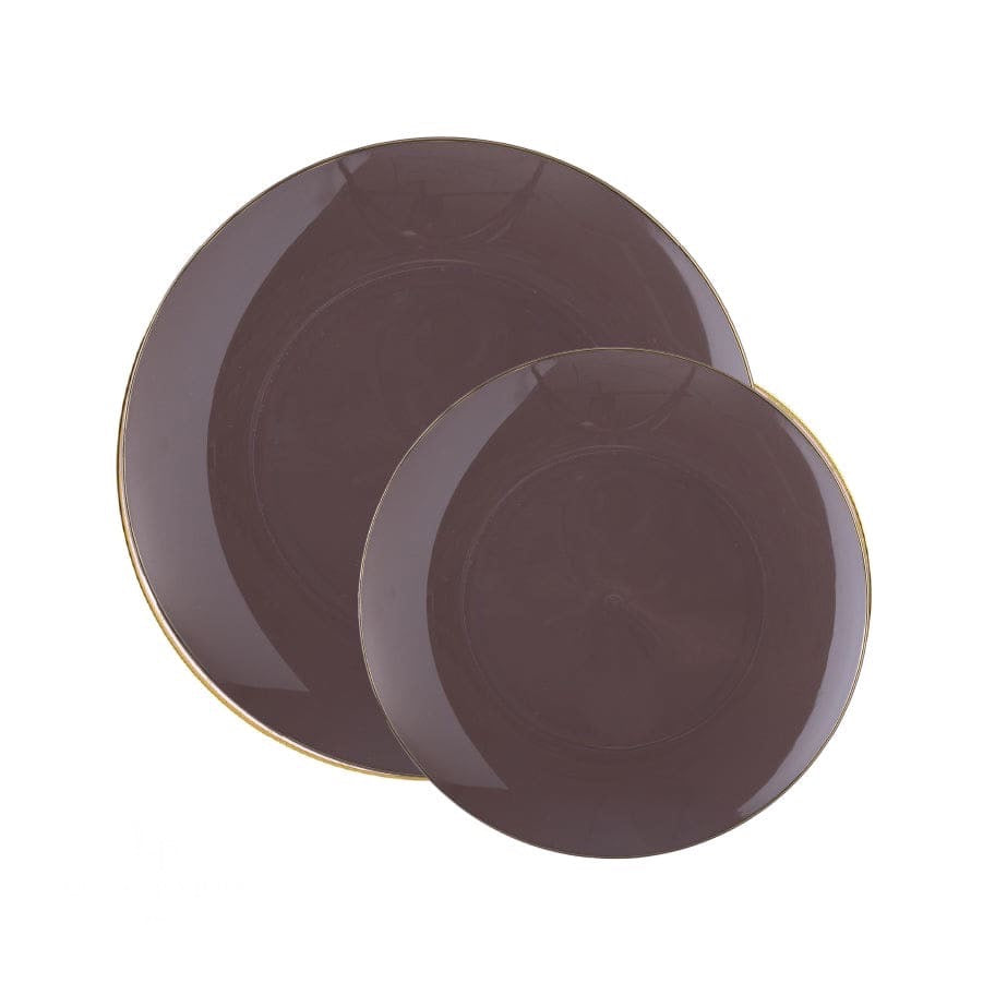 Round Truffle and Gold Plastic Plates | 10 Pack