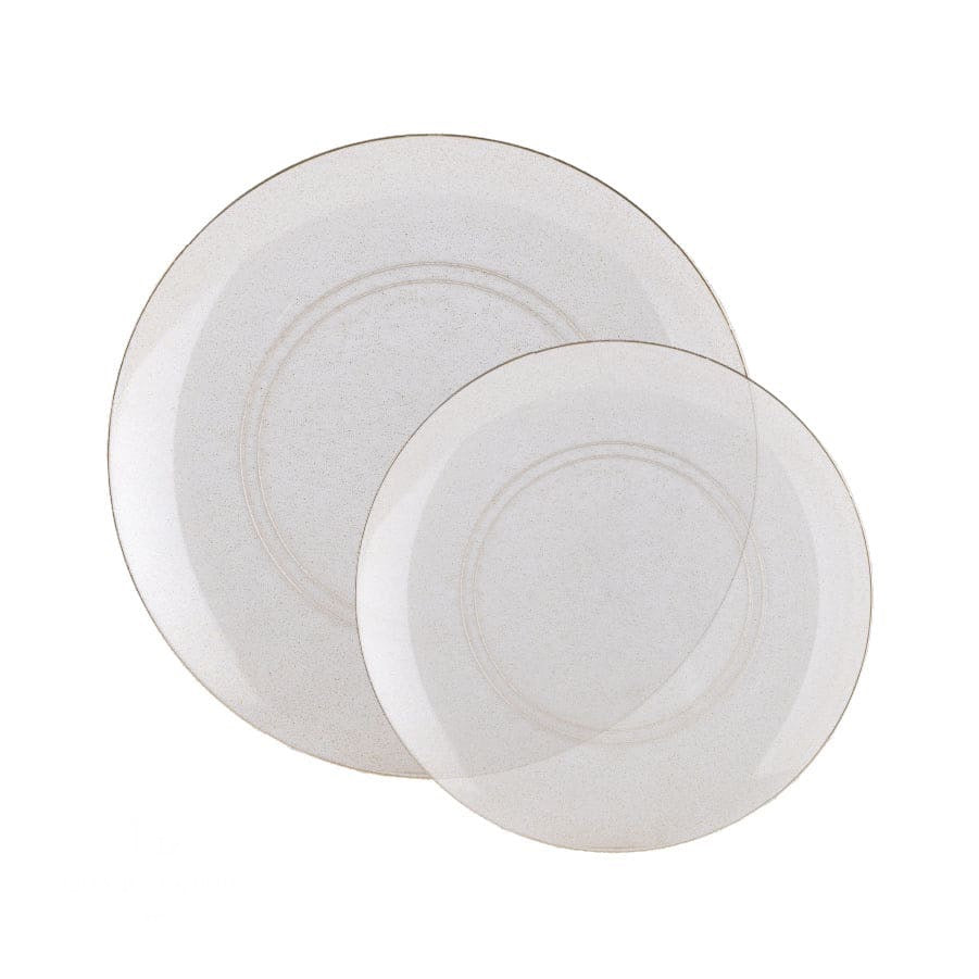 Round Clear and Gold Glitter Plastic Plates | 10 Pack