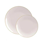Round Linen and Gold Plastic Plates | 10 Pack