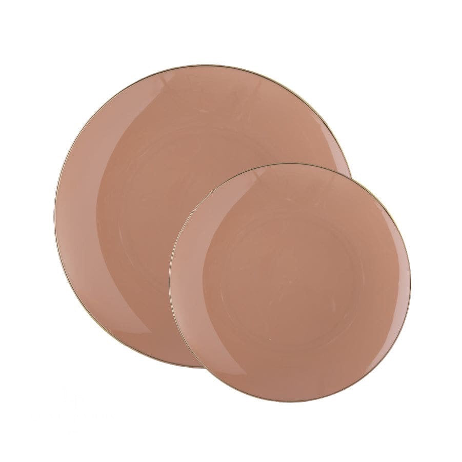 Round Clay Beige and Gold Plastic Plates | 10 Pack