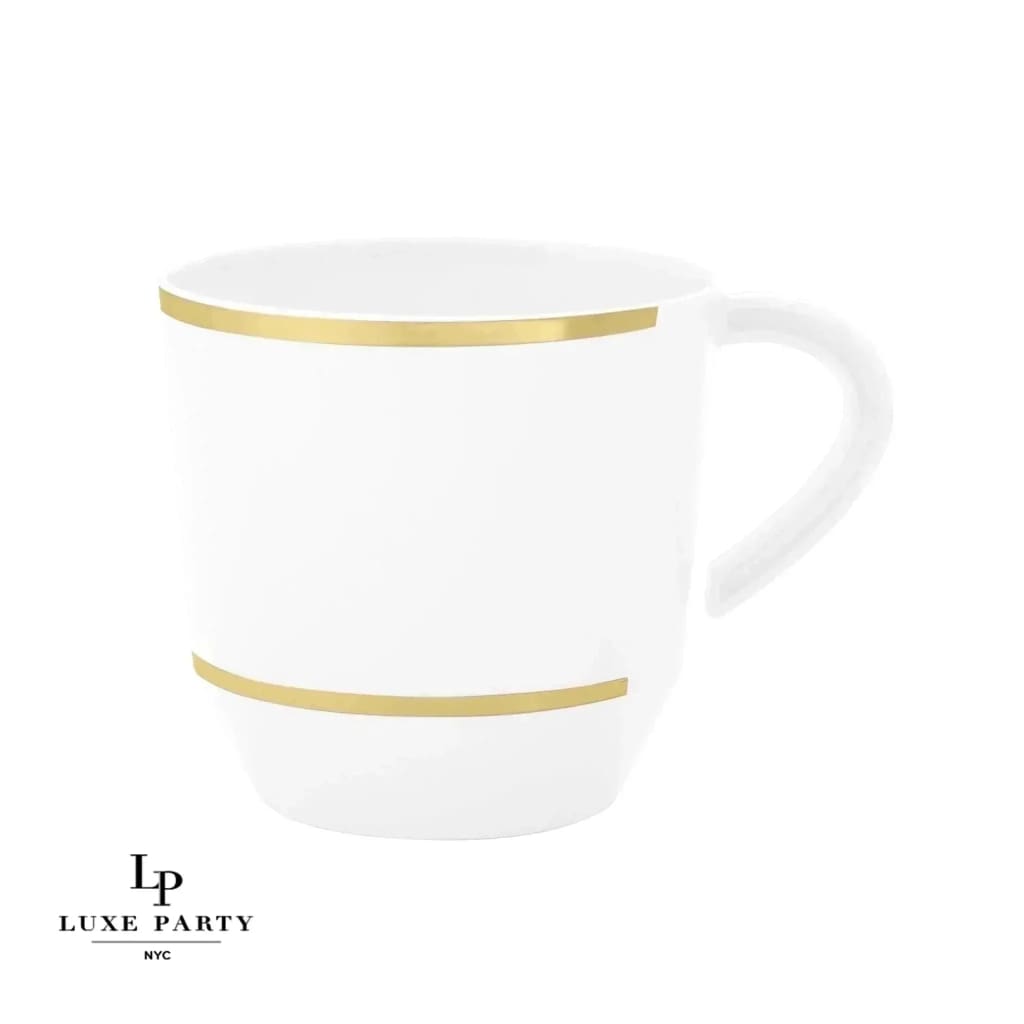 Luxe Party NYC Coffee Cup 12.5 Oz Round White • Gold Plastic Coffee Cup | 8 Cups