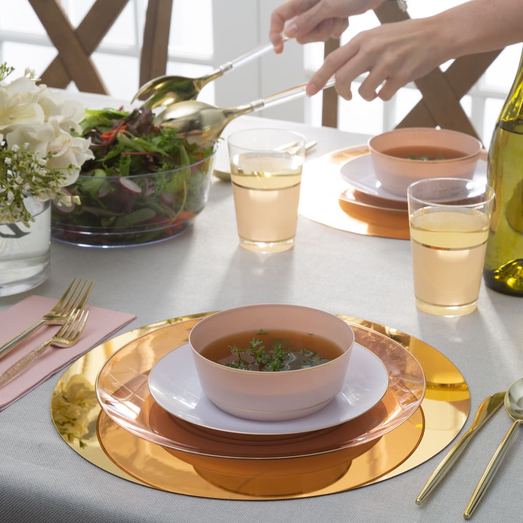 14 Oz. Round Blush • Gold Plastic Bowls | 10 Pack - Soup Bowls