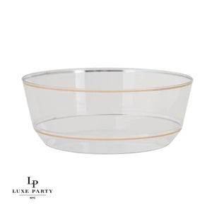 Accent Bowls Soup Bowls 14 Oz. Round Clear • Gold Plastic Bowls | 10 Pack