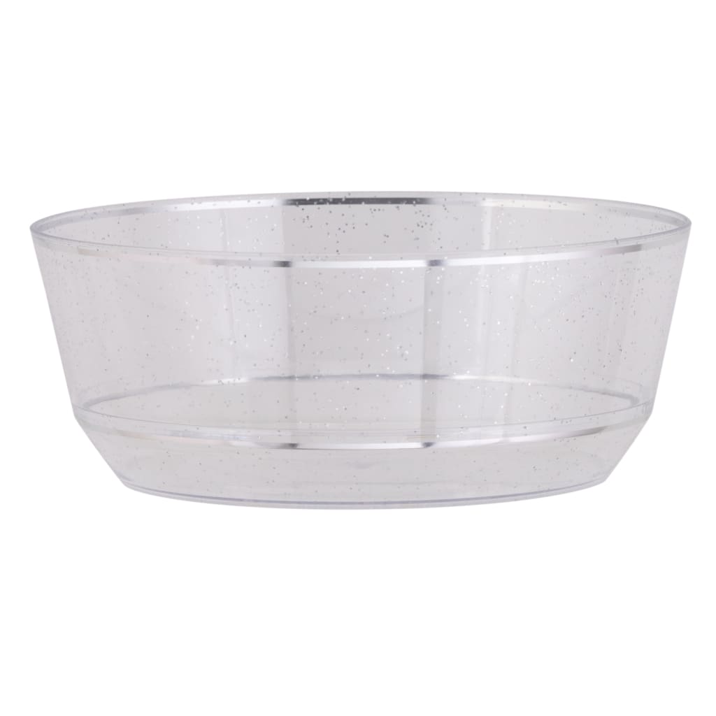 14 Oz. Round Clear • Silver Glitter Plastic Bowls | 10 Pack - Soup Bowls