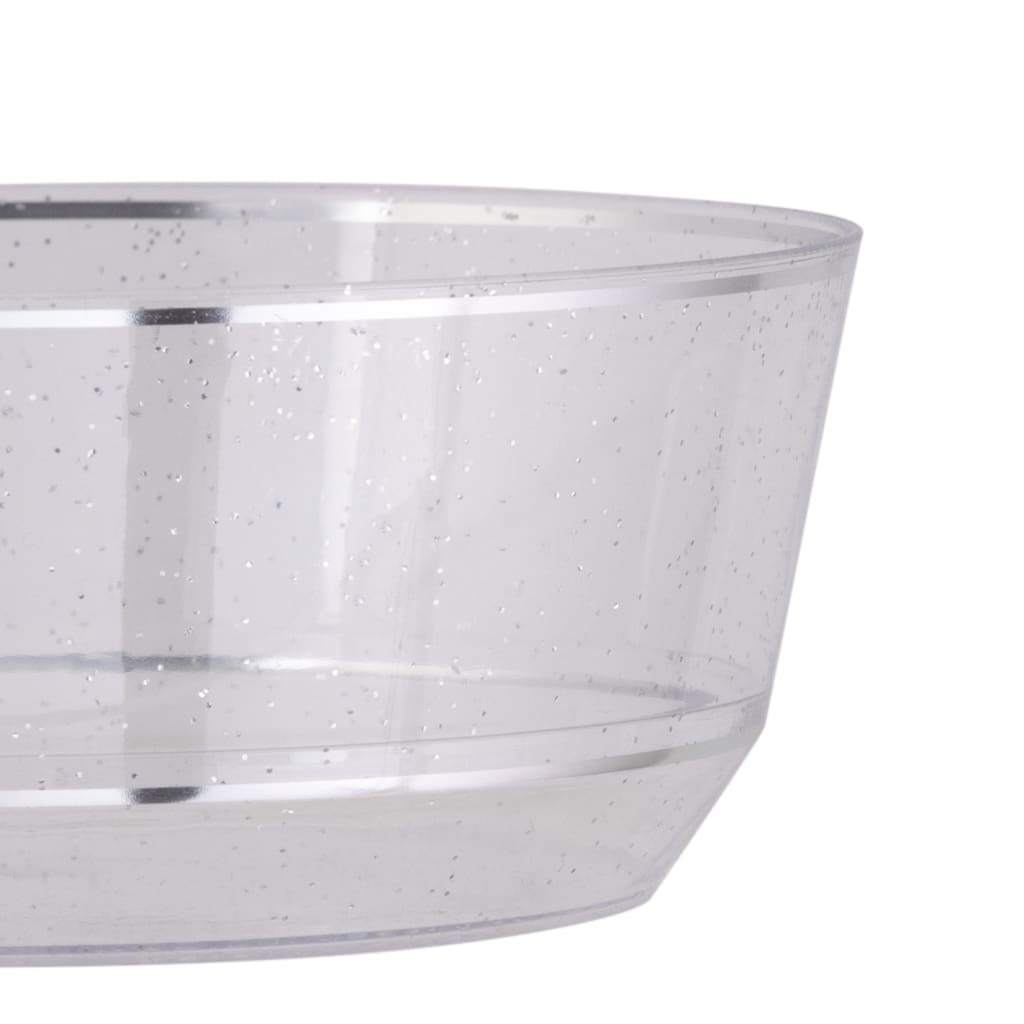 14 Oz. Round Clear • Silver Glitter Plastic Bowls | 10 Pack - Soup Bowls