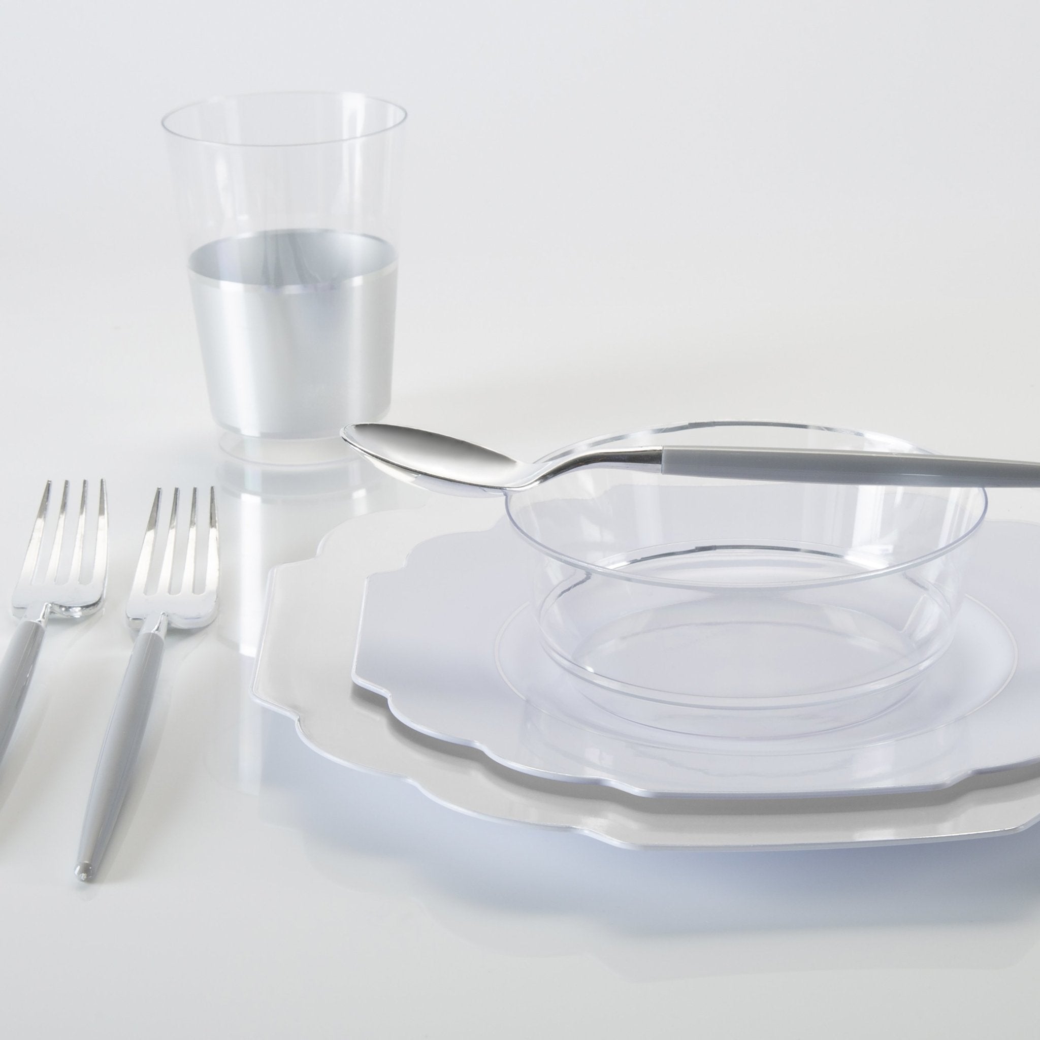 14 Oz. Round Clear • Silver Plastic Bowls | 10 Pack - Luxe Party NYC