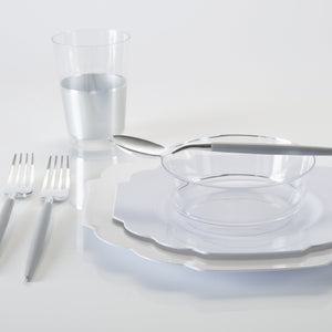 14 Oz. Round Clear • Silver Plastic Bowls | 10 Pack - Luxe Party NYC