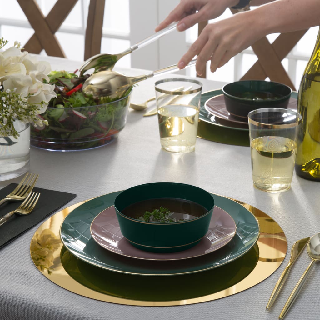14 Oz. Round Emerald • Gold Plastic Bowls | 10 Pack - Soup Bowls