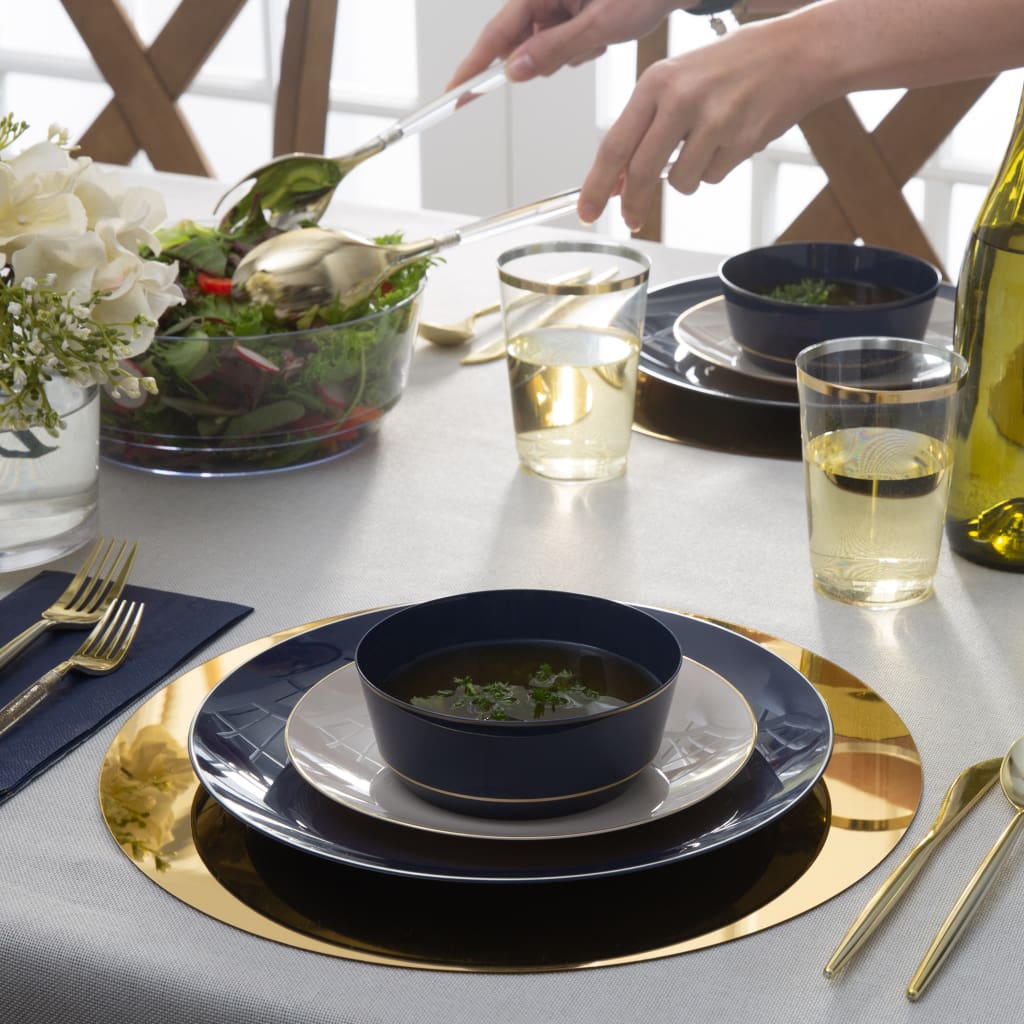 14 Oz. Round Navy • Gold Plastic Bowls | 10 Pack - Soup Bowls