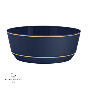 Accent Bowls Soup Bowls 14 Oz. Round Navy • Gold Plastic Bowls | 10 Pack