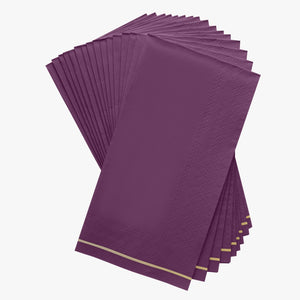 16 PK Purple with Gold Stripe Guest Paper Napkins - Luxe Party NYC