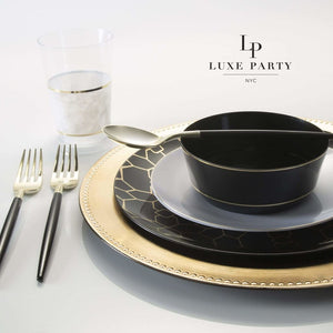 Accent Bowls Soup Bowls 14 Oz. Round Black • Gold Plastic Bowls | 10 Pack