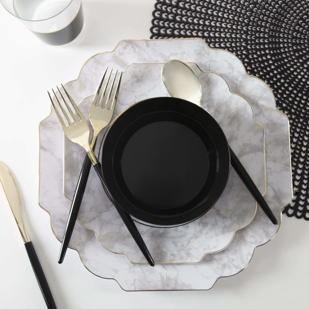 Accent Bowls Soup Bowls 14 Oz. Round Black • Gold Plastic Bowls | 10 Pack