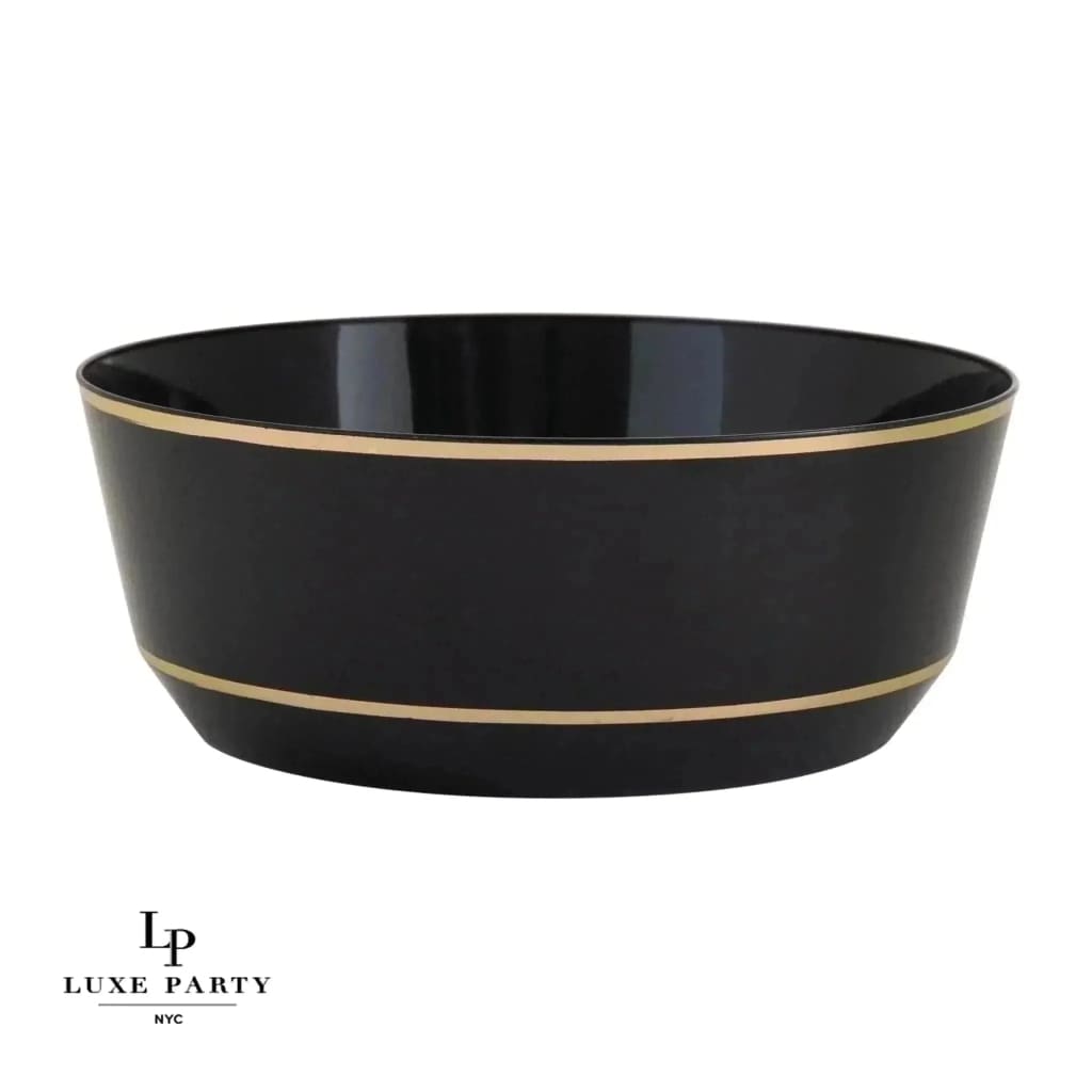Accent Bowls Soup Bowls 14 Oz. Round Black • Gold Plastic Bowls | 10 Pack