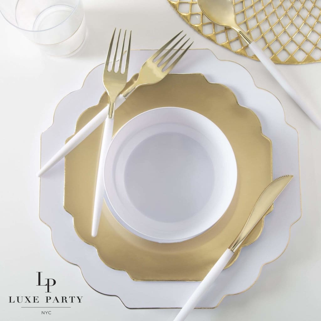 Accent Bowls Soup Bowls 14 Oz. Round White • Gold Plastic Bowls | 10 Pack