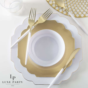Accent Bowls Soup Bowls 14 Oz. Round White • Gold Plastic Bowls | 10 Pack