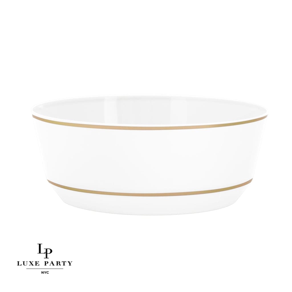 Accent Bowls Soup Bowls 14 Oz. Round White • Gold Plastic Bowls | 10 Pack