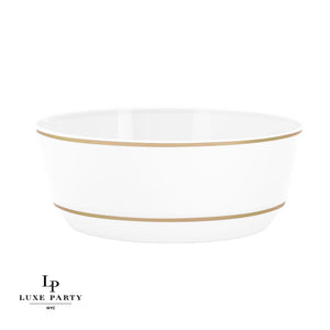 Accent Bowls Soup Bowls 14 Oz. Round White • Gold Plastic Bowls | 10 Pack