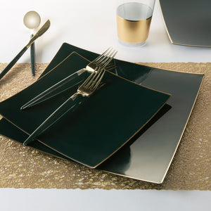 Square Emerald • Gold Plastic Plates | 10 Pack