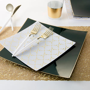 Square Emerald • Gold Plastic Plates | 10 Pack