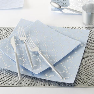 Square Ice Blue • Silver Pattern Plates | 10 Plates
