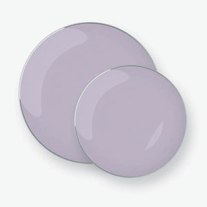 SOLID Round Lavender • Silver Trim Plates | 10 Pack