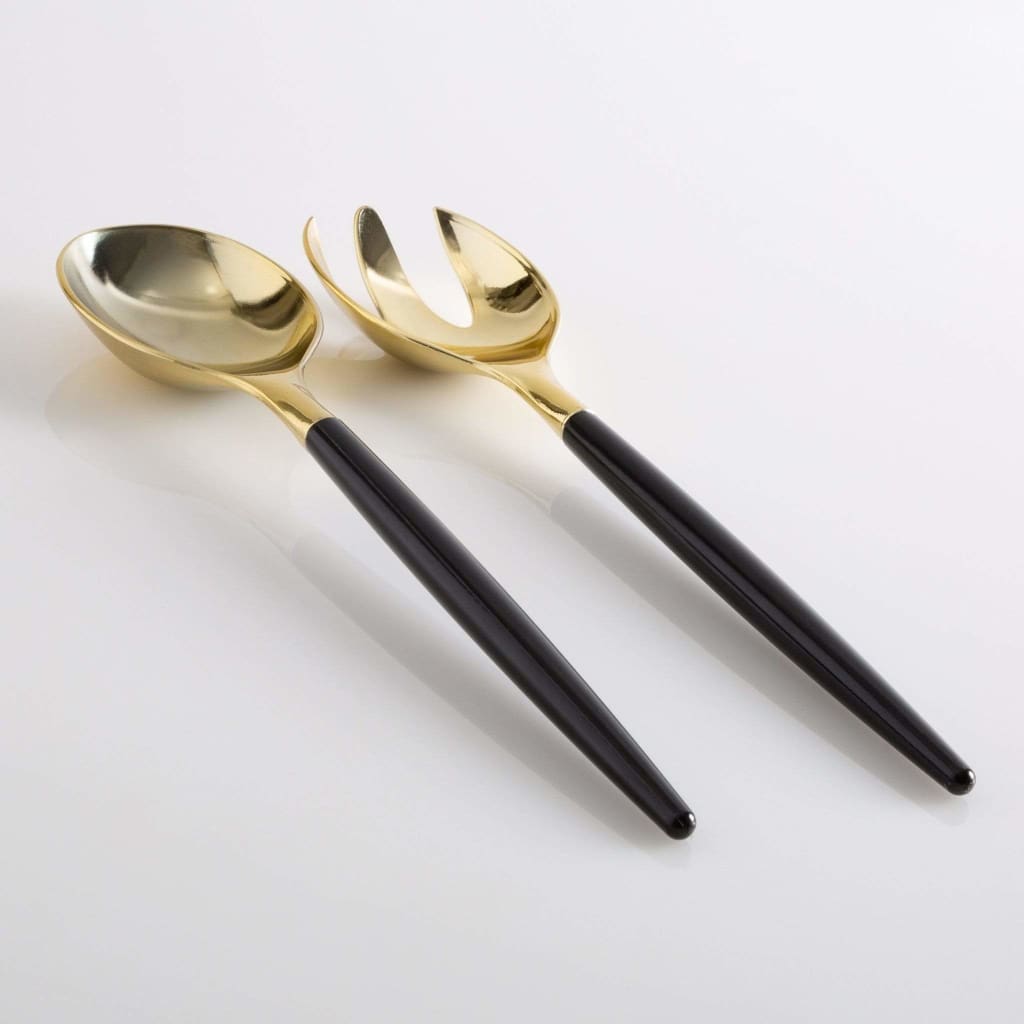 Luxe Party NYC Two Tone Serving 1 Spoon 1 Fork Black /  Gold Plastic Serving Forks • Spoons Set