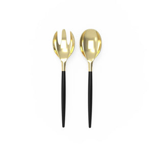 Luxe Party NYC Two Tone Serving 1 Spoon 1 Fork Black /  Gold Plastic Serving Forks • Spoons Set