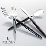 Luxe Party NYC Two Tone Cutlery Black • Silver Plastic Cutlery Set | 32 Pieces
