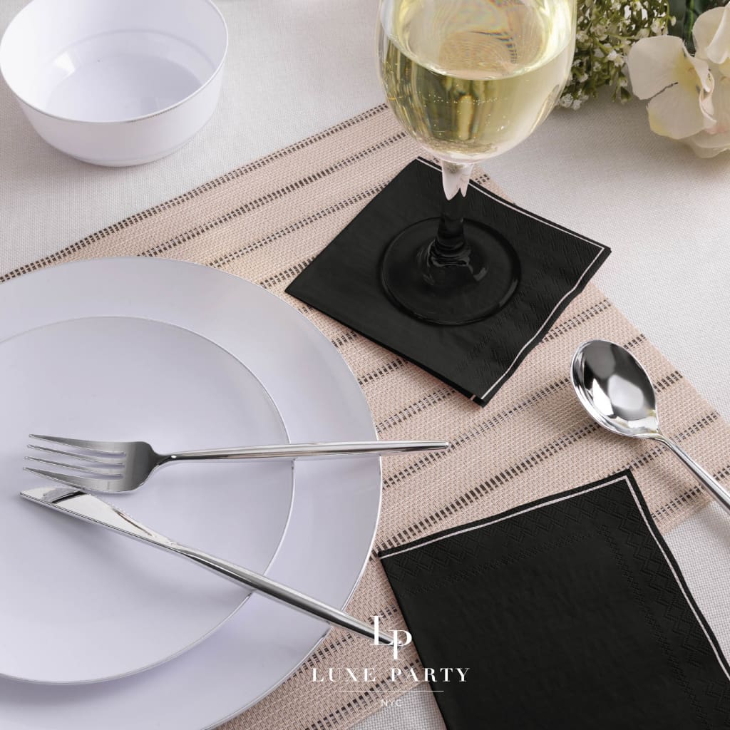 Black with Silver Stripe Cocktail Paper Napkins | 20 Napkins - 20 Beverage Napkins - 5 x 5 - Napkins
