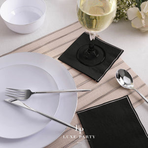 Black with Silver Stripe Cocktail Paper Napkins | 20 Napkins - 20 Beverage Napkins - 5 x 5 - Napkins
