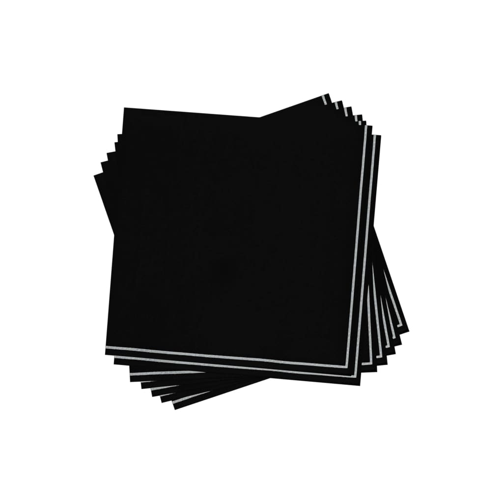 Black with Silver Stripe Lunch Napkins | 20 Napkins - 20 Lunch Napkins - 6.5 x6.5 - Napkins
