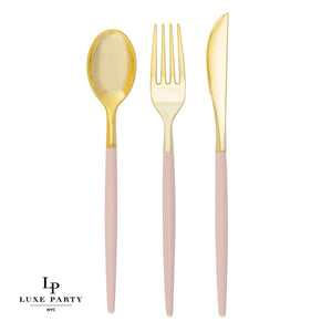 Luxe Party NYC Two Tone Cutlery Blush • Gold Plastic Cutlery Set | 32 Pieces