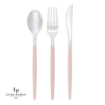 Luxe Party NYC Two Tone Cutlery Blush • Silver Plastic Cutlery Set | 32 Pieces