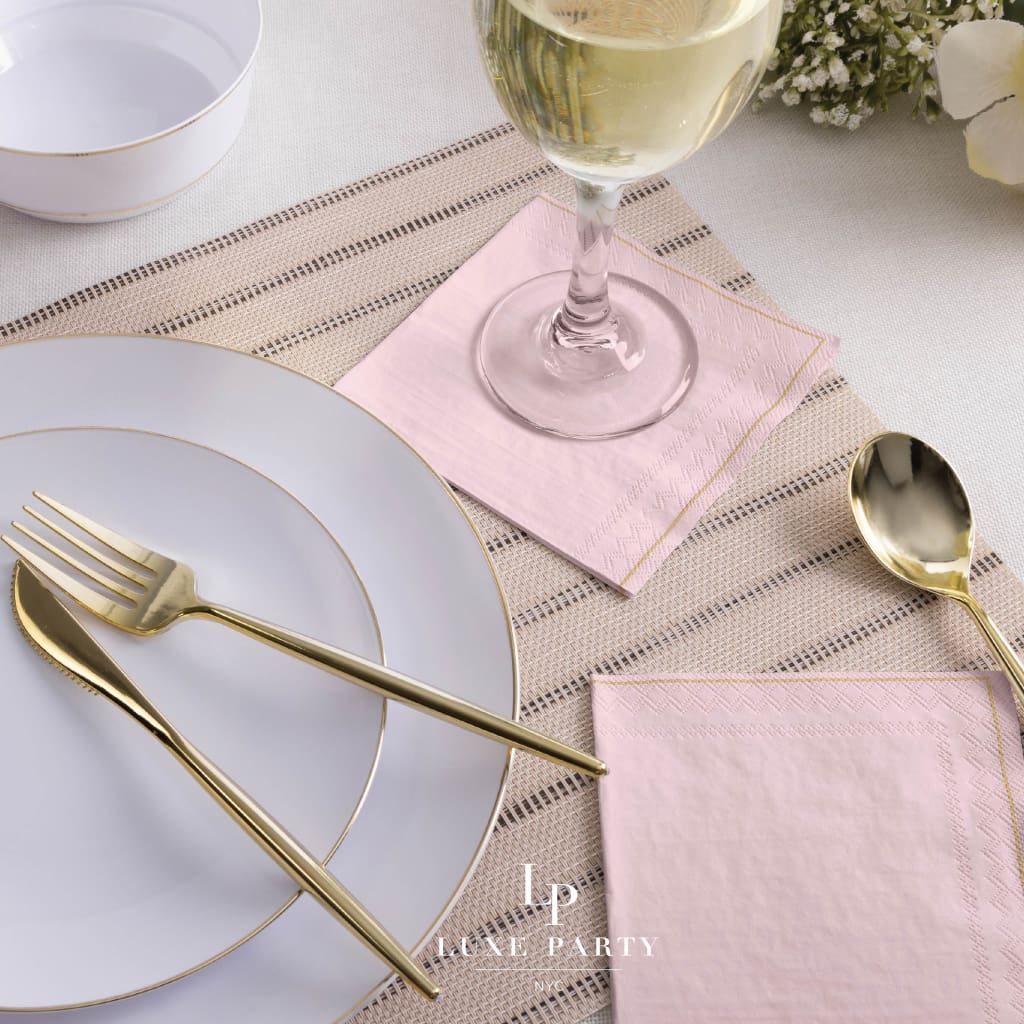 Blush with Gold Stripe Paper Cocktail Napkins | 20 Napkins - 20 Beverage Napkins - 5 x 5 - Napkins