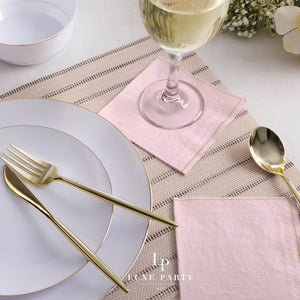 Blush with Gold Stripe Paper Cocktail Napkins | 20 Napkins - 20 Beverage Napkins - 5 x 5 - Napkins