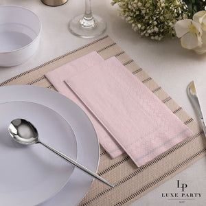 Blush with Silver Stripe Guest Paper Napkins | 16 Napkins - 16 Dinner Napkins - Napkins