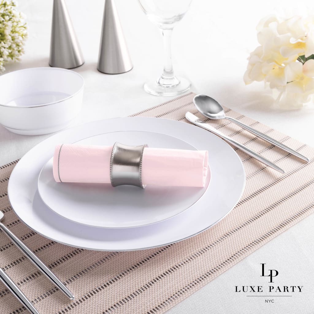Blush with Silver Stripe Lunch Paper Napkins | 20 Napkins - 20 Lunch Napkins - 6.5 x 6.5 - Napkins