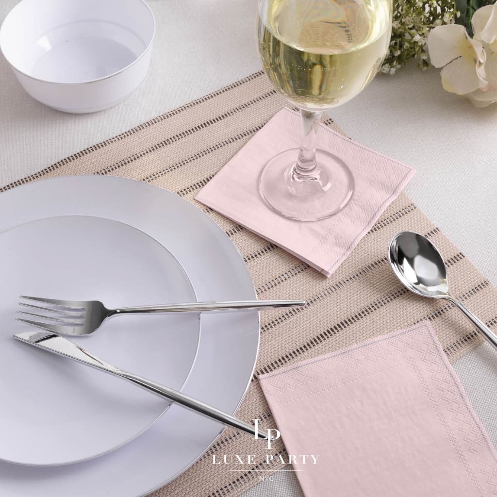 Blush with Silver Stripe Paper Cocktail Napkins | 20 Napkins - 20 Beverage Napkins - 5 x 5 - Napkins