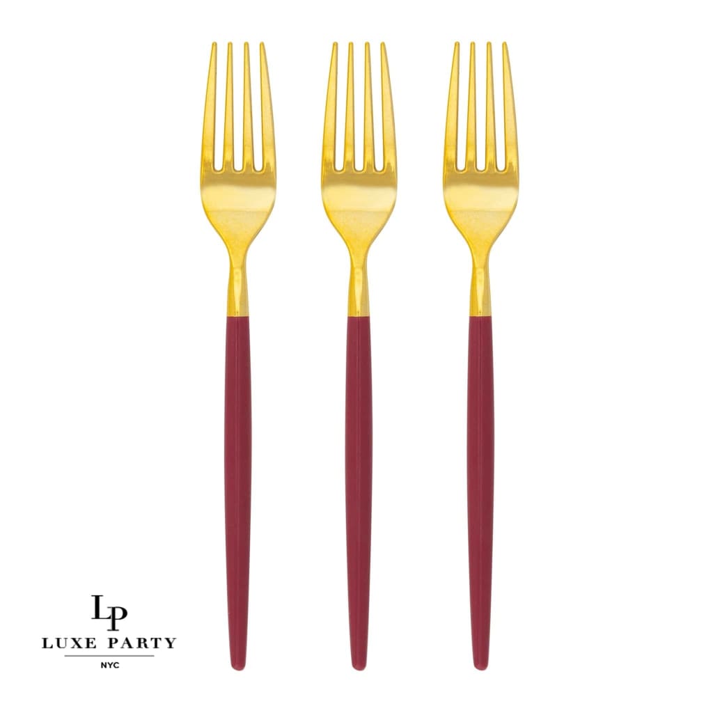 Chic Two Tone Forks Chic Round Cranberry and Gold Forks | 32 Pieces