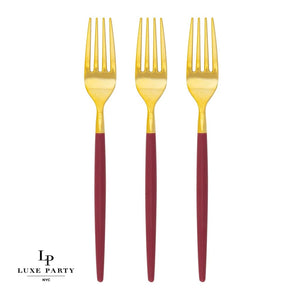 Chic Two Tone Forks Chic Round Cranberry and Gold Forks | 32 Pieces