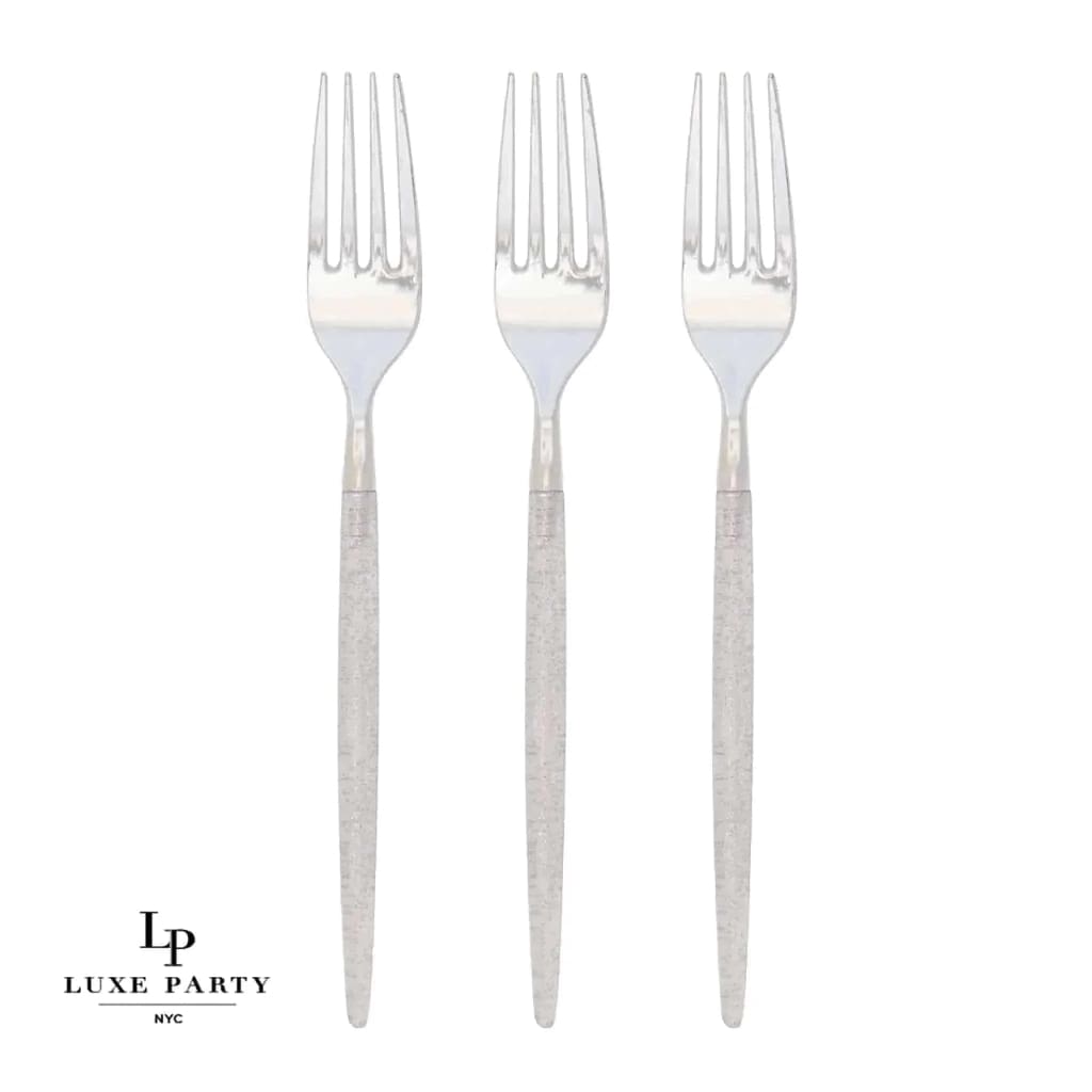 Chic Two Tone Forks Chic Round Silver Glitter Forks | 32 Pieces