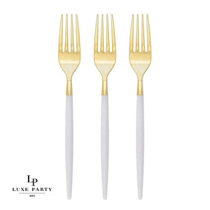 Chic Two Tone Forks Chic Round White and Gold Forks | 32 Pieces