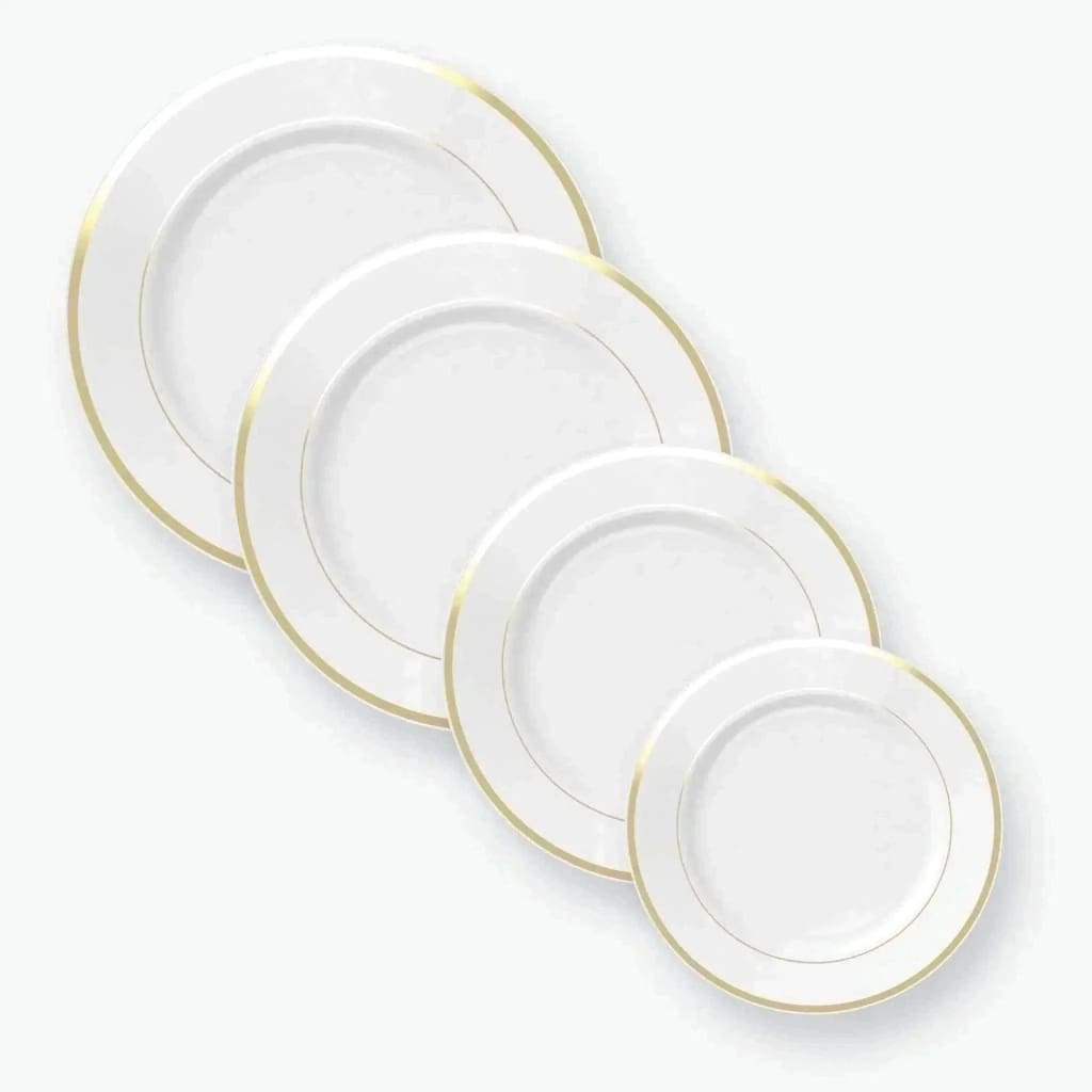 Classic Round Plastic Plates Classic Round White • Gold Plastic Plates | 10 Plates