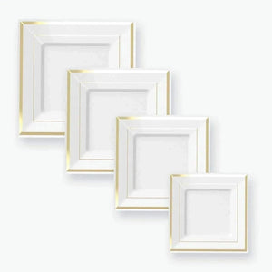 Classic Square Classic Square White • Gold Plastic Appetizer Plates | 10 Plates