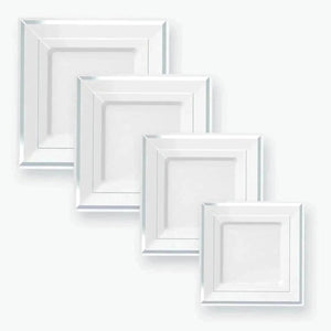 Classic Square Classic Square White • Silver Plastic Plates | 10 Plates