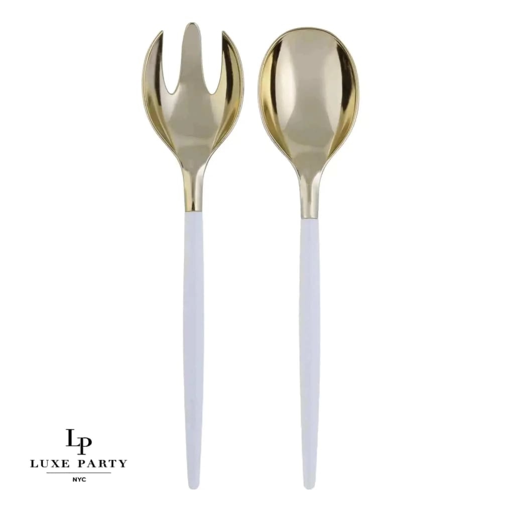 Luxe Party NYC Two Tone Serving 1 Spoon 1 Fork Clear and Gold Plastic Serving Fork • Spoon Set