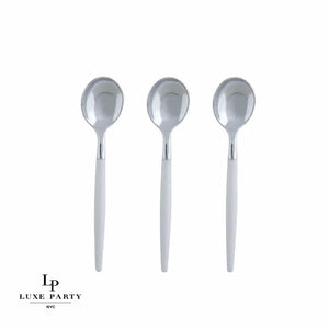 Luxe Party NYC Two Tone Mini 20 Mini Spoons Clear and Silver Plastic Mini Spoons | 20 Spoons