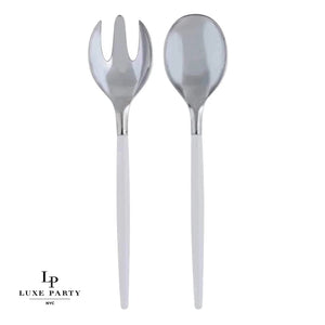 Luxe Party NYC Two Tone Serving 1 Spoon 1 Fork Clear and Silver Plastic Serving Fork • Spoon Set